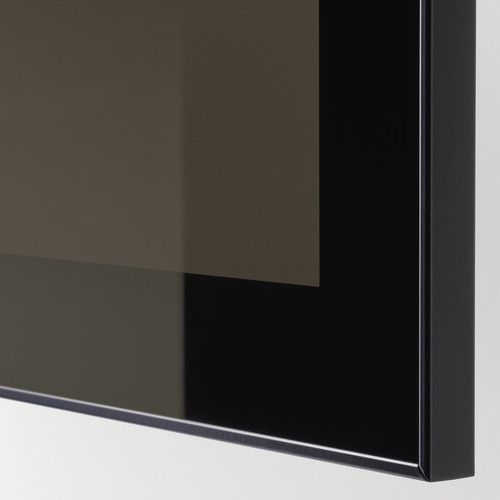 BESTÅ TV storage combination/glass doors, black-brown/Selsviken high-gloss/beige smoked glass, 240x42x231 cm