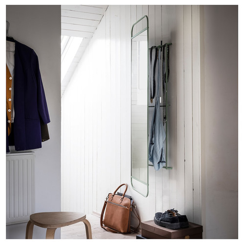 GRANVÅG Mirror with storage, wall hanging/green, 50x150 cm