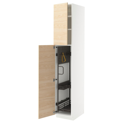 METOD High cabinet with cleaning interior, white/Askersund light ash effect, 40x60x220 cm