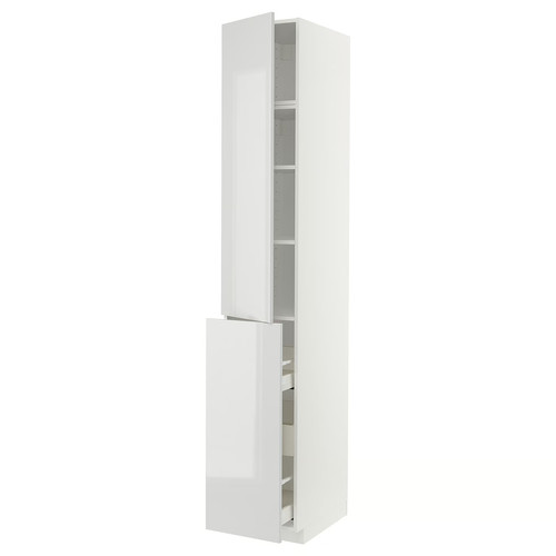 METOD / MAXIMERA Hc w p-o func 3drw/1dr/2shlv, white/Ringhult light grey, 40x60x240 cm