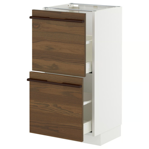 METOD / MAXIMERA Base cabinet with 2 drawers, white/Stensta dark brown ash veneer, 40x37 cm