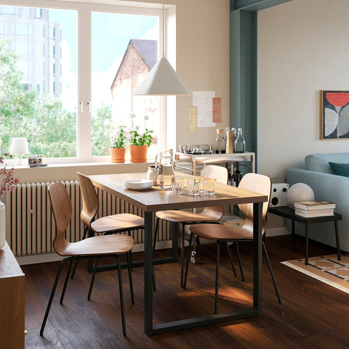 SKÅLSTA Table and 4 chairs, walnut effect U-shaped black-grey/walnut veneer tubular metal/black-grey, 140x80 cm