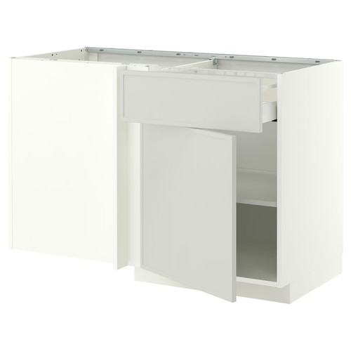 METOD/MAXIMERA Corner base cab w drawer and shelf, white/Aspudden light grey, 128x68 cm