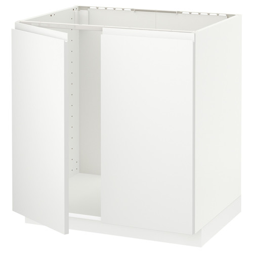 METOD Base cabinet for sink + 2 doors, white/Voxtorp matt white, 80x60 cm