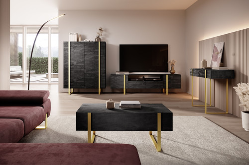 Modern Console Table Dresser Dressing Table Verica, charcoal/gold legs