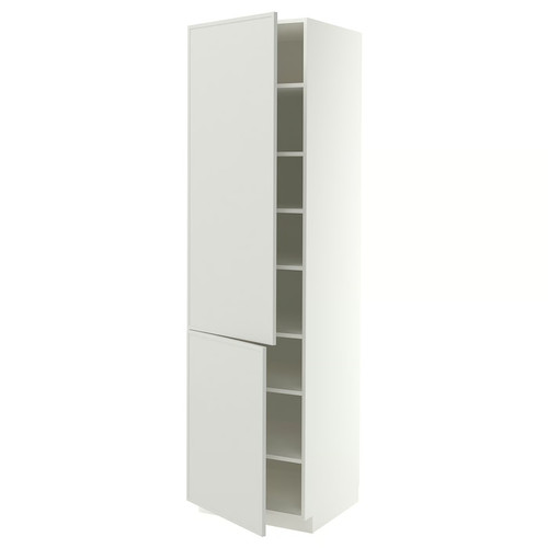 METOD High cabinet with shelves/2 doors, white/Aspudden light grey, 60x60x220 cm
