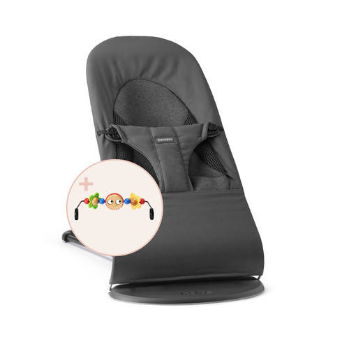 BABYBJÖRN Bouncer Balance Soft  Woven/Jersey Tri Fabric, Dark Grey + Toy