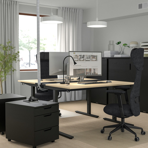 MITTZON Desk, birch veneer/black, 140x80 cm