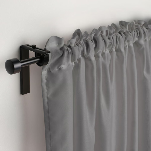 STENFRÖ Sheer curtains, 1 pair, grey/with heading tape, 145x300 cm