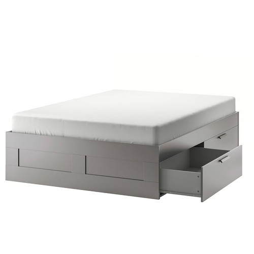 BRIMNES Bed frame with storage, grey/Luröy, 160x200 cm