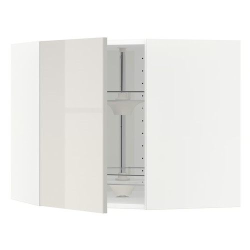 METOD Corner wall cabinet with carousel, white, Ringhult light grey, 68x60 cm