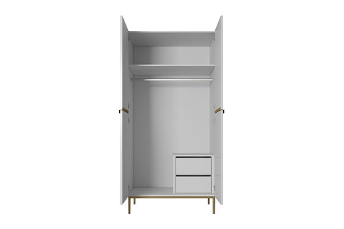 Wardrobe Nicole with Drawer Unit 100 cm, matt white, gold legs