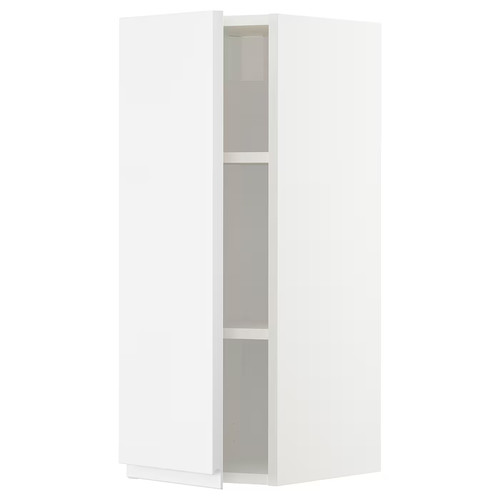METOD Wall cabinet with shelves, white/Voxtorp high-gloss/white, 30x80 cm