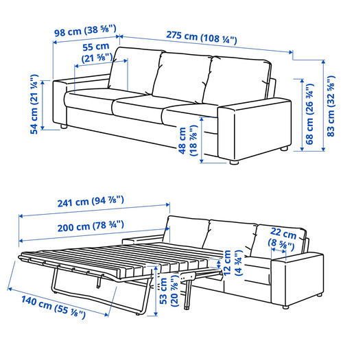VIMLE 3-seat sofa-bed, with wide armrests/Gunnared medium grey