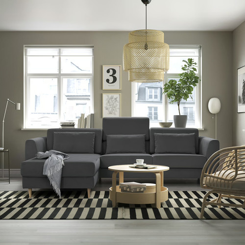 SLATORP 3-seat sofa with chaise longue, Hakebo dark grey