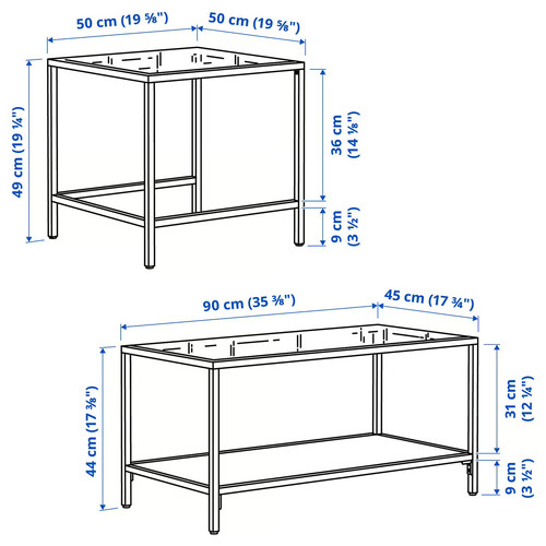 VITTSJÖ Nest of tables, set of 2, light beige/glass, 90x50 cm