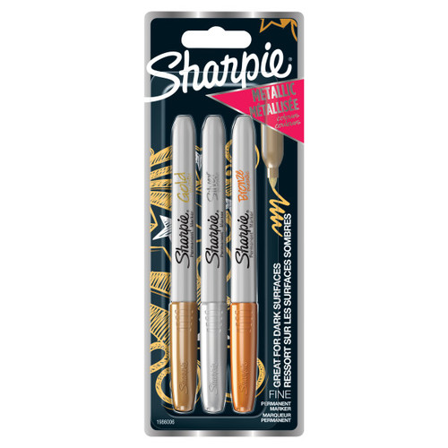 Sharpie Metallic Markers Set Gold, Silver, Brown 3pcs