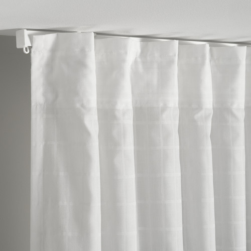 MÄSTERROT Curtains, 1 pair, white white/grid with heading tape, 145x300 cm