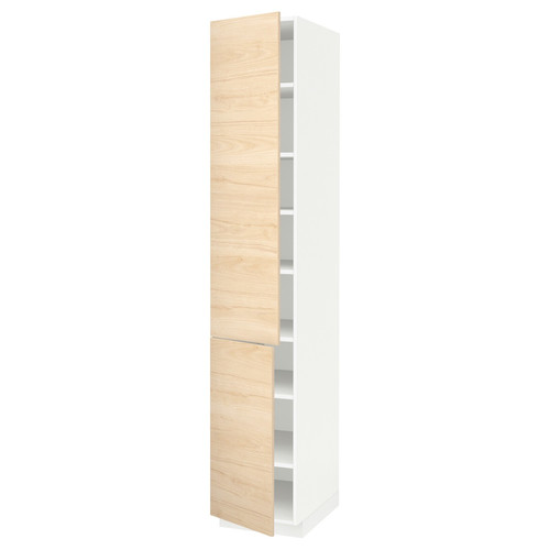 METOD High cabinet with shelves/2 doors, white/Askersund light ash effect, 40x60x220 cm
