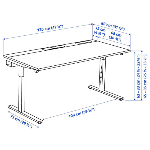 MITTZON Desk, birch veneer/white, 120x80 cm