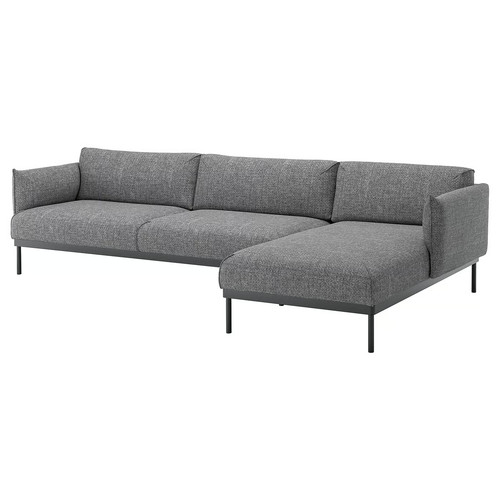 ÄPPLARYD 4-seat sofa with chaise longue, Lejde grey/black