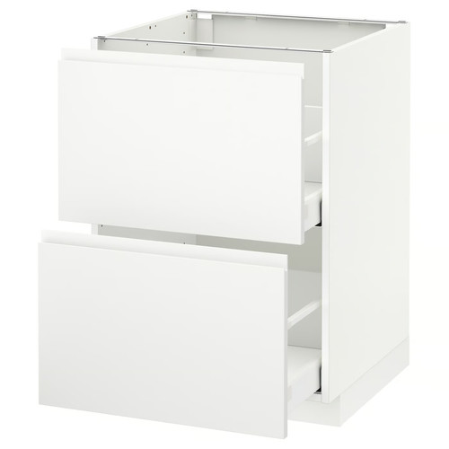 METOD / MAXIMERA Base cabinet w 2 fronts/2 drawers, white, Voxtorp matt white, 60x60 cm