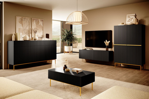 Cabinet with 4 Doors & 4 Drawers Nicole 200cm, matt black, gold legs