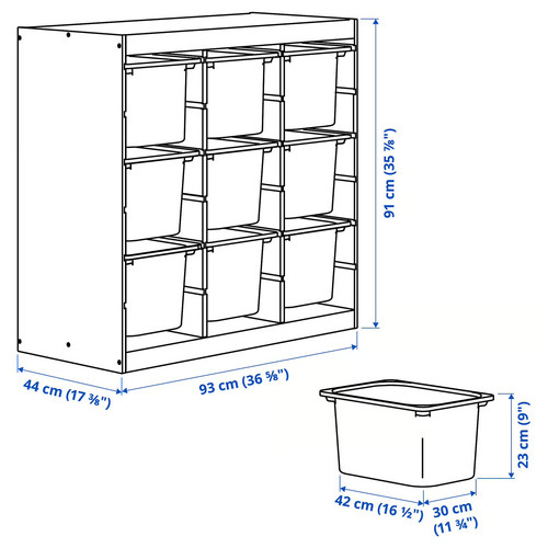 TROFAST Storage combination with boxes, room divider/light white stained pine lilac, 93x44x91 cm