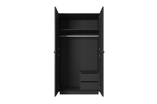 Wardrobe Nicole with Drawer Unit 100 cm, matt black, gold handles