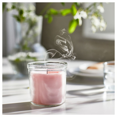 LUGNARE Scented candle in glass, Jasmine/pink, 40 hr