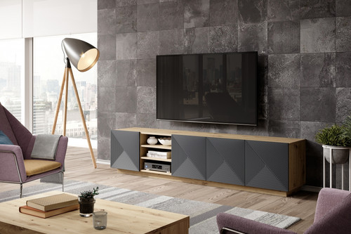 TV Cabinet Asha with Shelves 200 cm, artisan/rivier stone mat