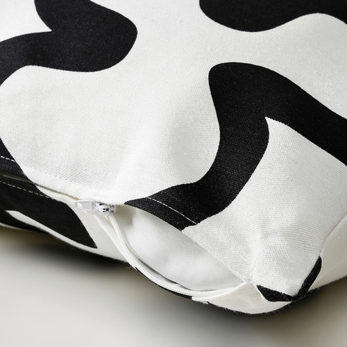 KLIPPBRÄCKA Cushion cover, white/black, 50x50 cm