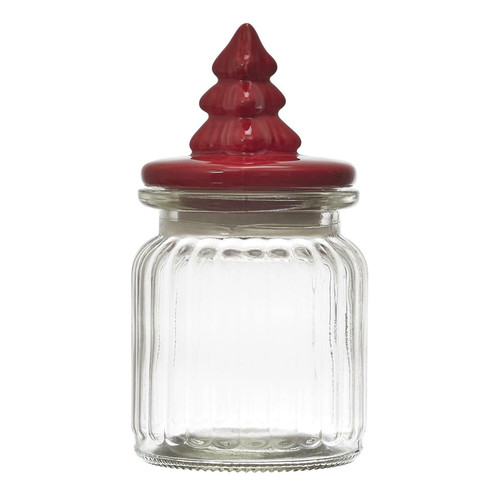 Christmas Tree-Shaped Glass Jar, red