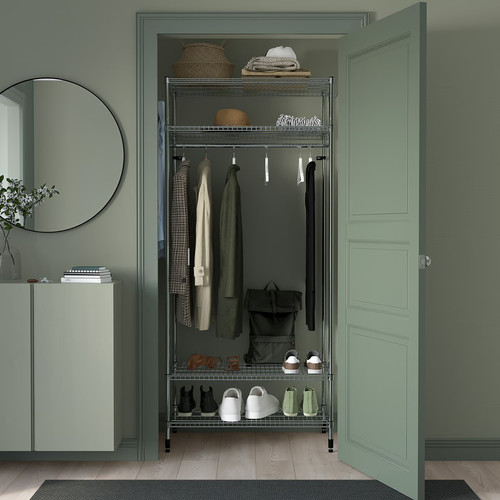 OMAR Shelving unit with clothes rail, galvanised, 92x50x201 cm