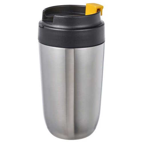 ENVÄLDIG Insulated travel mug, stainless steel/black, 35 cl