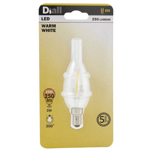 Diall LED Diall B35-TL E14 3W 250lm, transparent, warm white