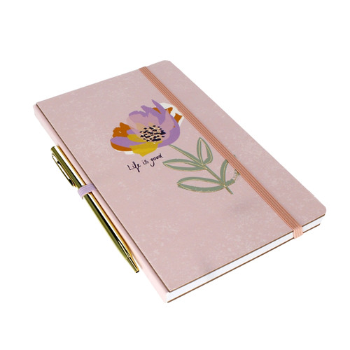 Notebook with Pen Diary Journal Pink Flower 80 Pages 14x21