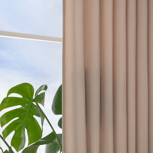 GINSTMOTT Curtains, 1 pair, beige/with heading tape, 145x300 cm