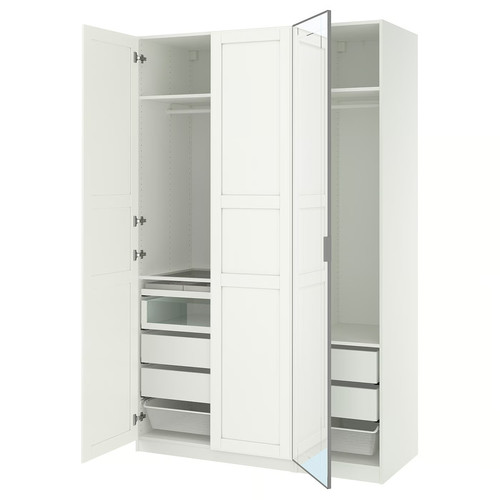 PAX / KAMMARTORP/TYSSEDAL Wardrobe combination, white mirror glass/grey white, 150x60x236 cm