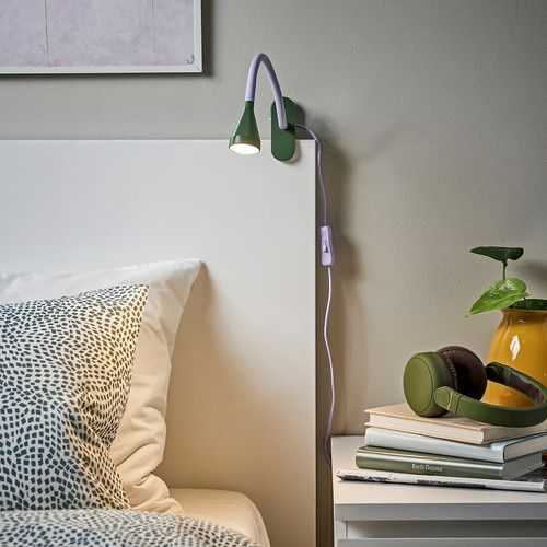 NÄVLINGE LED clamp spotlight, lilac/dark green