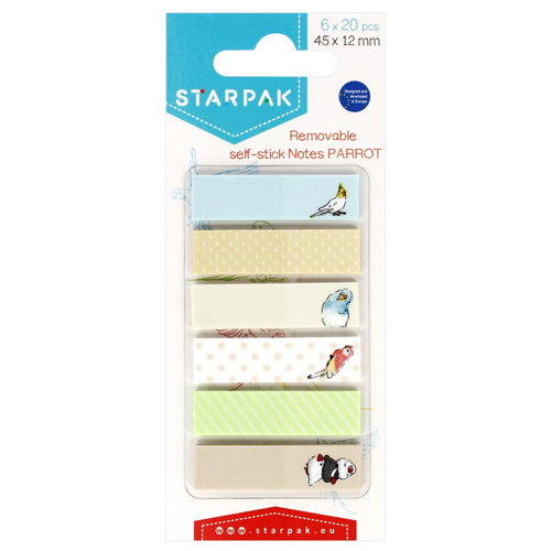 Starpak Removable Self-Stick Notes Parrot 45x12mm 6 Colours x 20pcs