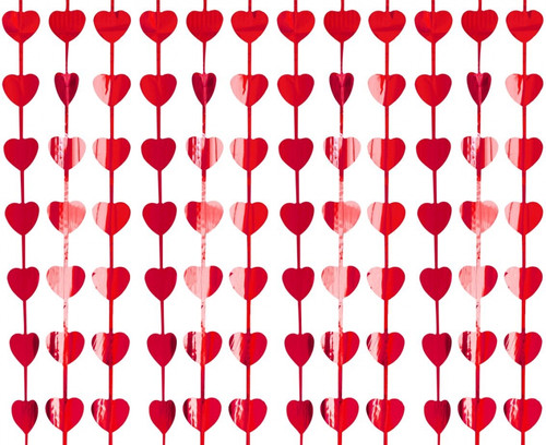 Fringe Deco Curtain 100x200cm Hearts, metallic red