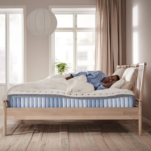 MALM Bed frame with mattress, white stained oak veneer/Valevåg medium firm, 140x200 cm