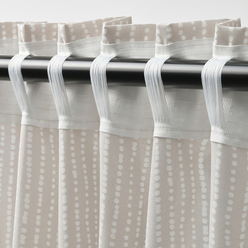 MÄSTERROT Curtains, 1 pair, beige/white dot pattern/with heading tape, 145x300 cm