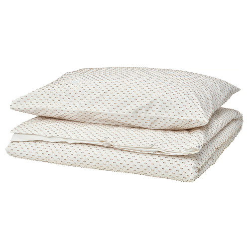 BANDKNIPPE Duvet cover and pillowcase, white/beige, 150x200/50x60 cm