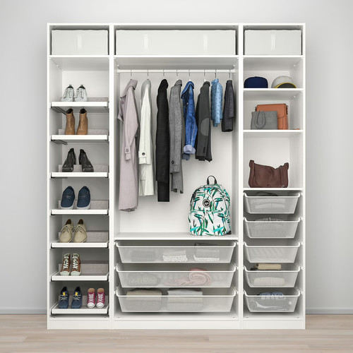 PAX / REINSVOLL Wardrobe combination, white, grey-beige, 200x60x236 cm