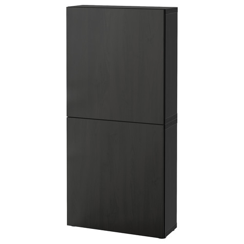 BESTÅ Wall cabinet with 2 doors, black-brown/Lappviken black-brown, 60x22x128 cm