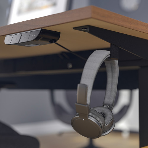 MITTZON Desk sit/stand, electric walnut veneer/black, 160x80 cm