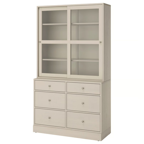 HAVSTA Storage combination w glass-doors, grey-beige, 121x47x212 cm