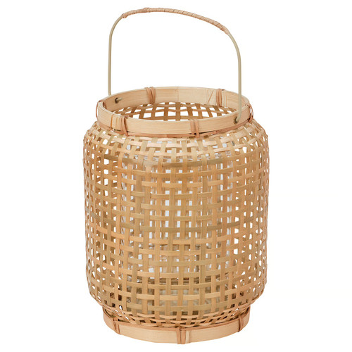 PÅVEFINK Lantern for pillar candle, bamboo, 25 cm